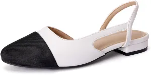 Women's Slingback Flats, Square Toe Flats for Women Dressy Casual Work Office Party, Fashion Splicing Dress Shoes for Women
