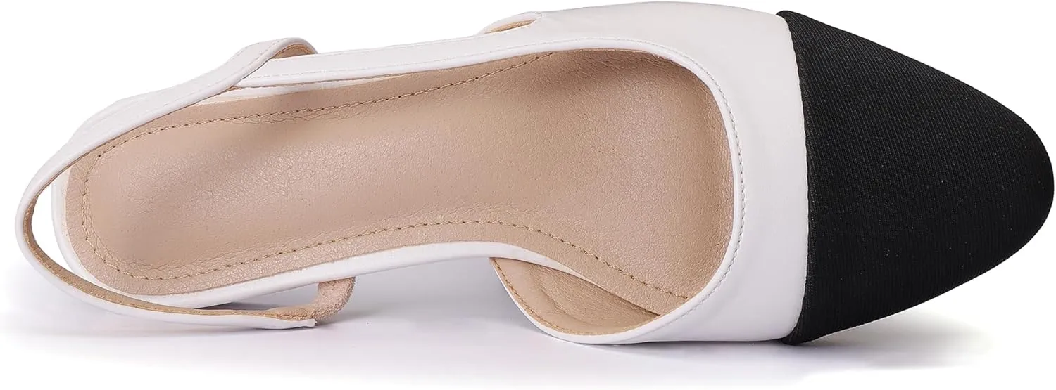 Women's Slingback Flats, Square Toe Flats for Women Dressy Casual Work Office Party, Fashion Splicing Dress Shoes for Women