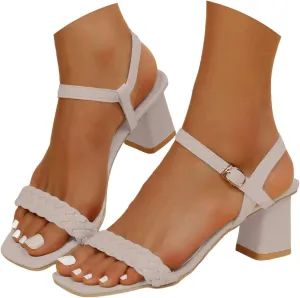 Women'S Slingback Platform Heels Chunky High Heel Sandals 2025 Summer Casual Square Open Toe Strappy Low Block Sandals Breathable Classic Footwear for Outdoor Party Wedding
