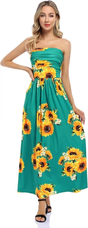 Womens Strapless Graceful Floral Party Maxi Dress