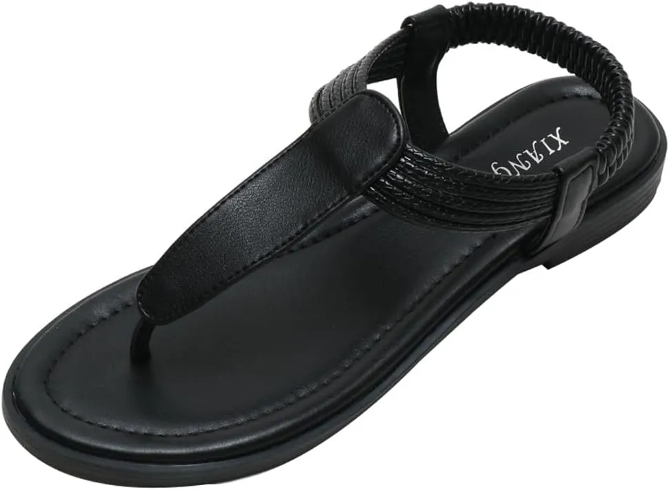 Women's Thong Flat Sandal Summer Breathable Casual Elastic Strappy Sandal with Ankle Strap 2025