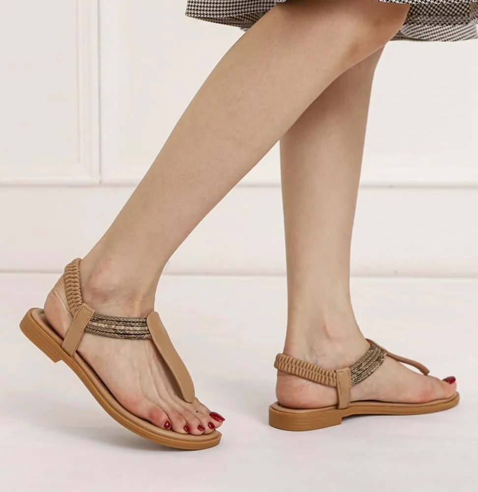 Women's Thong Flat Sandal Summer Breathable Casual Elastic Strappy Sandal with Ankle Strap 2025