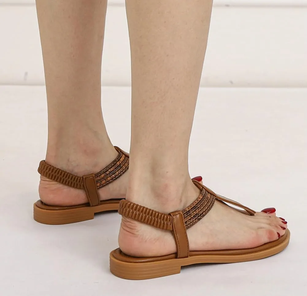Women's Thong Flat Sandal Summer Breathable Casual Elastic Strappy Sandal with Ankle Strap 2025