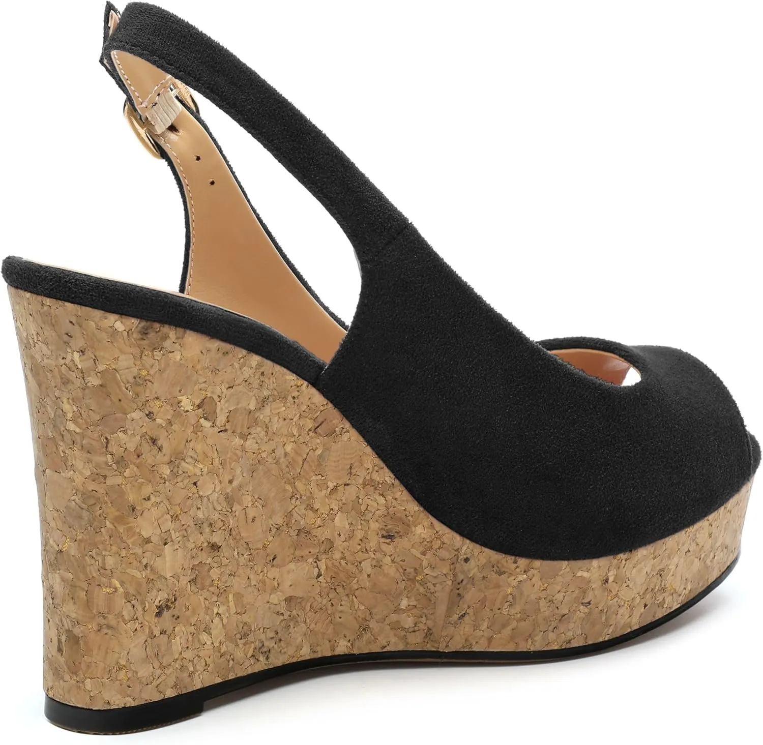 Womens Wedge Platform Sandals Peep Open Toe Slingback Buckle High Heel Dress Shoes Pumps Suede 3.94 Inch