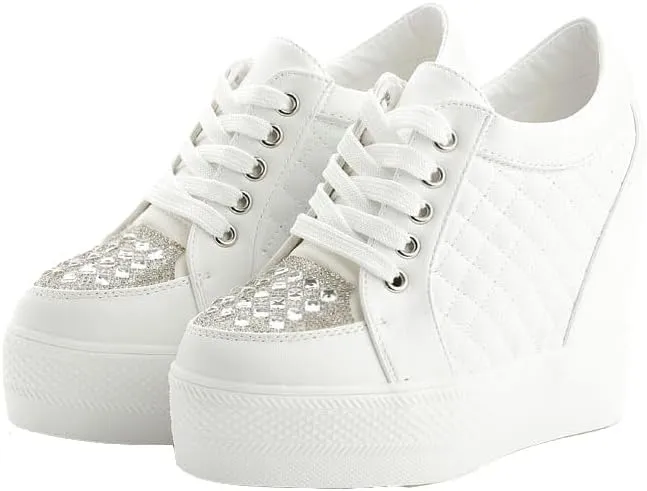 Women's Wedge Sneakers, high-Heeled Platform high-top lace-up Fashion Sneakers, Tennis Shoes Women's Wedge Platform Shoes