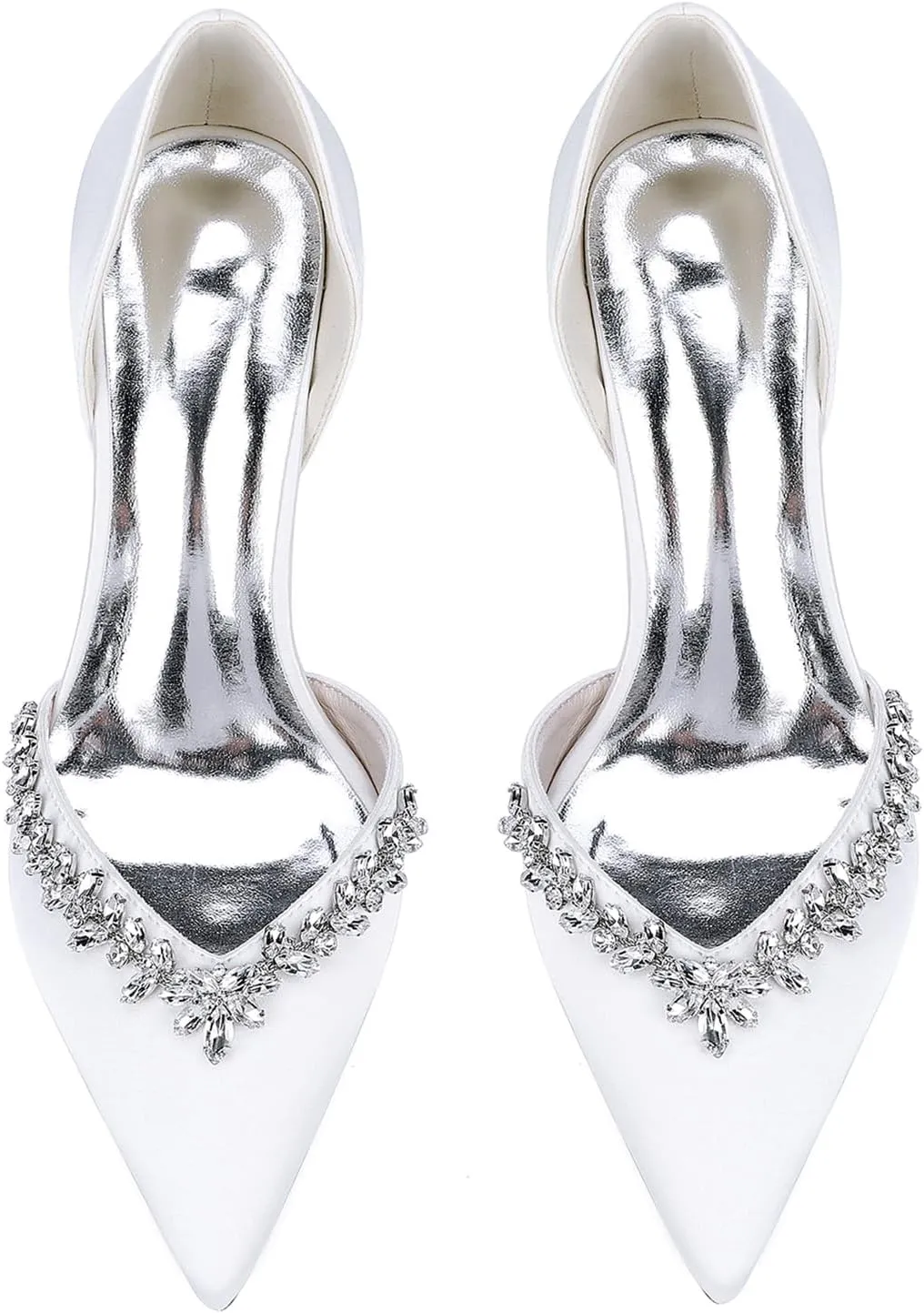 Women's Weeding Shoes Closed Toe Satin Rhinestones Block Heel Dress Pumps Pointy Toe Slip on Party Court Shoes