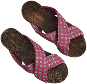 Womens Wooden Clogs Casual Style Sandals Breathable Indoor and Outdoor Red Wine Pattern