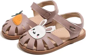 WUIWUIYU Toddlers Little Girls T-Strap Hook&Loop Dress Strawberry Summer Shoes Closed Toe Carrot Sandals
