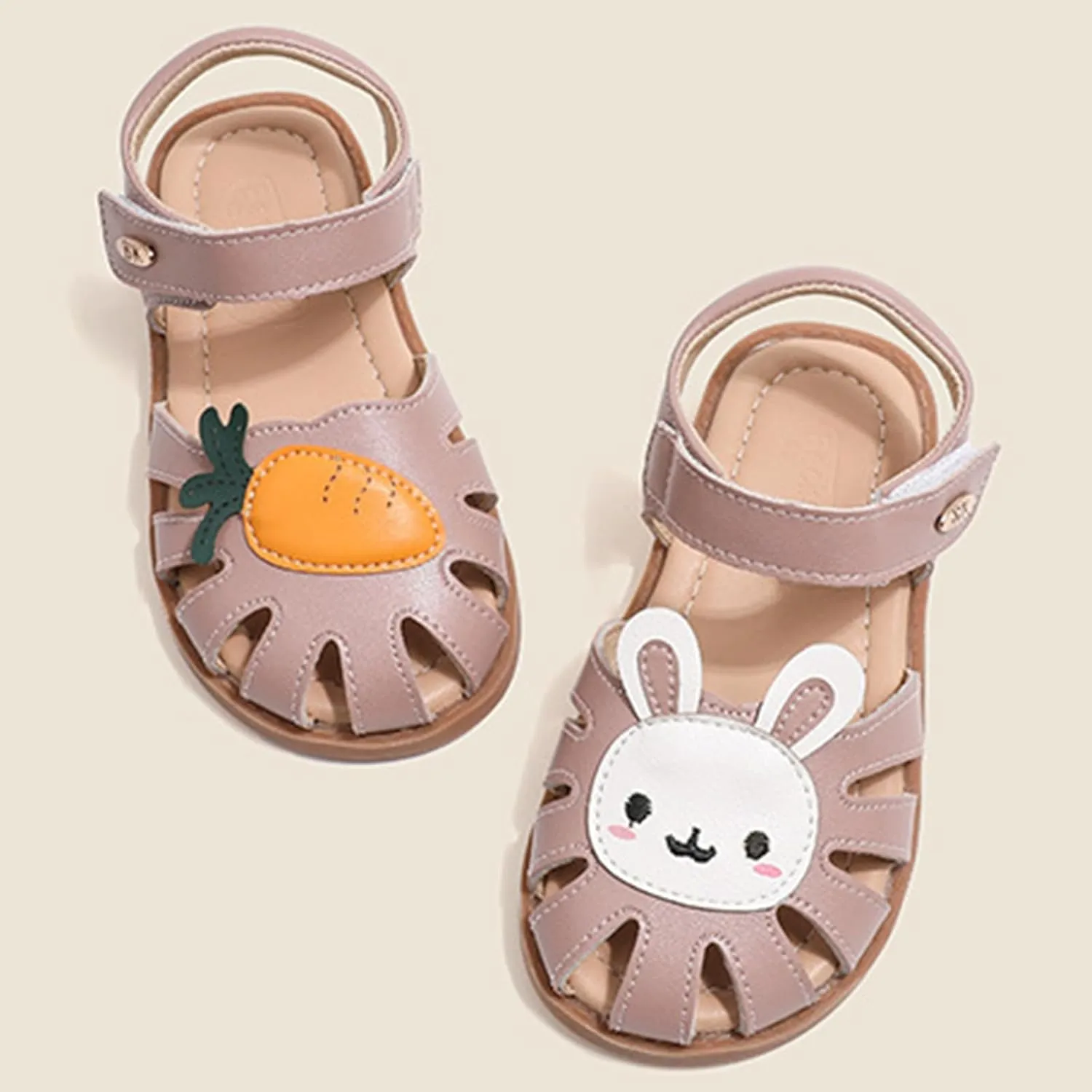 WUIWUIYU Toddlers Little Girls T-Strap Hook&Loop Dress Strawberry Summer Shoes Closed Toe Carrot Sandals