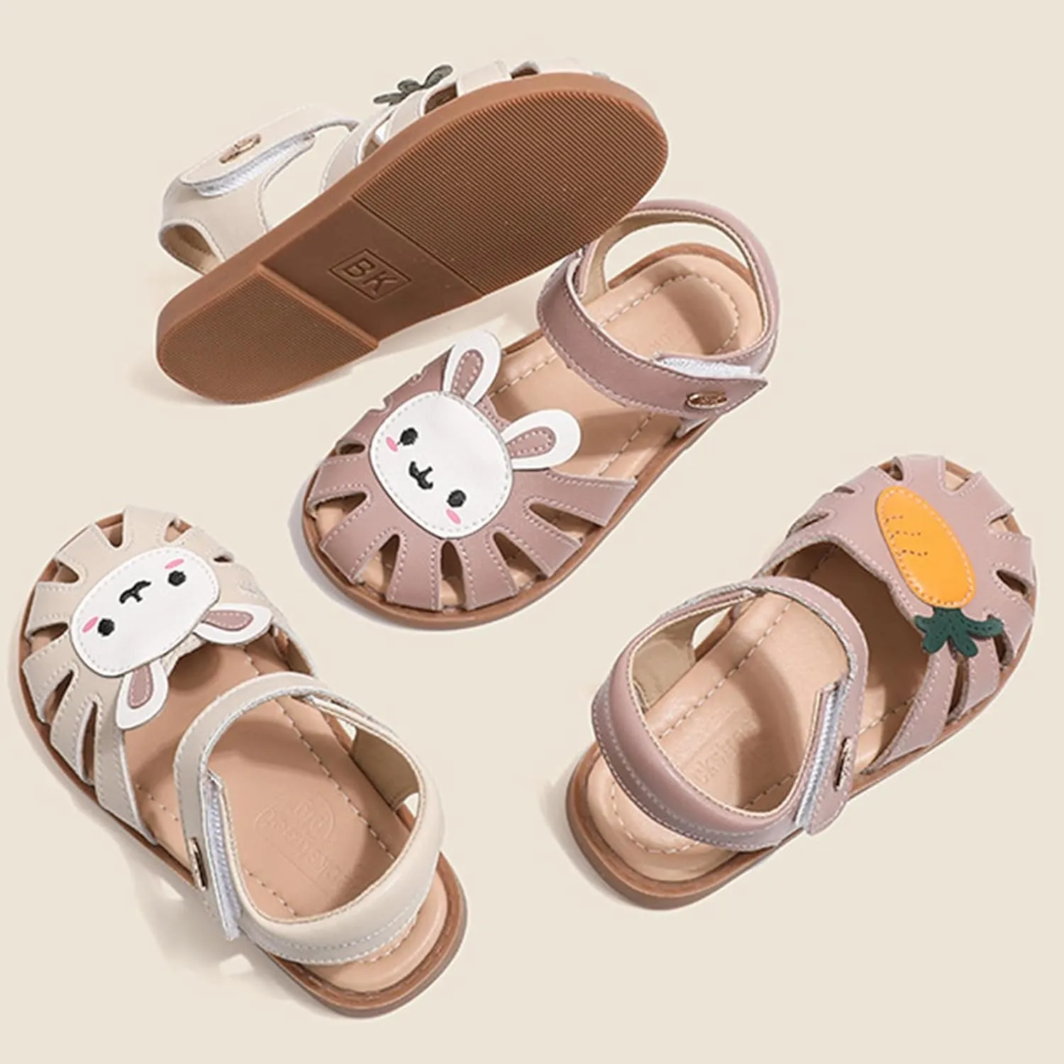WUIWUIYU Toddlers Little Girls T-Strap Hook&Loop Dress Strawberry Summer Shoes Closed Toe Carrot Sandals
