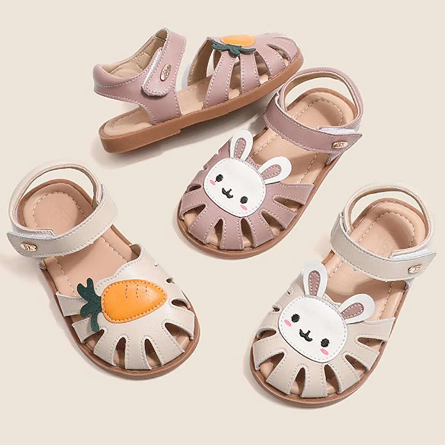 WUIWUIYU Toddlers Little Girls T-Strap Hook&Loop Dress Strawberry Summer Shoes Closed Toe Carrot Sandals