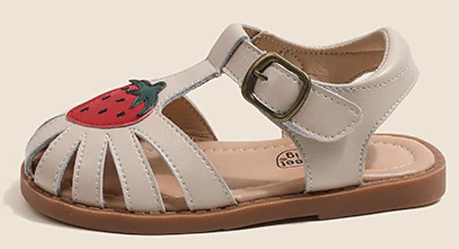 WUIWUIYU Toddlers Little Girls T-Strap Hook&Loop Dress Strawberry Summer Shoes Closed Toe Sandals