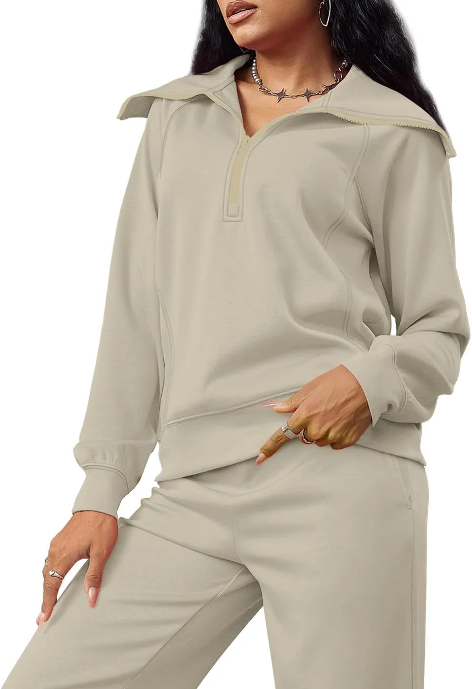 XIEERDUO Lounge Sets For Women 2024 Half Zip Sweatshirt And Wide Leg Sweatpant 2 Piece Outfits Sweatsuit Tracksuit