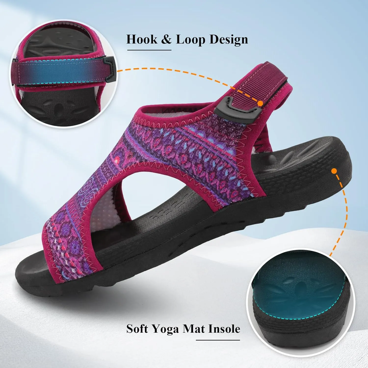 XIHALOOK Womens Orthopedic Walking Sandals with Adjustable Hooks Open Toe Sports Sandals Breathable Knit Summer Shoes