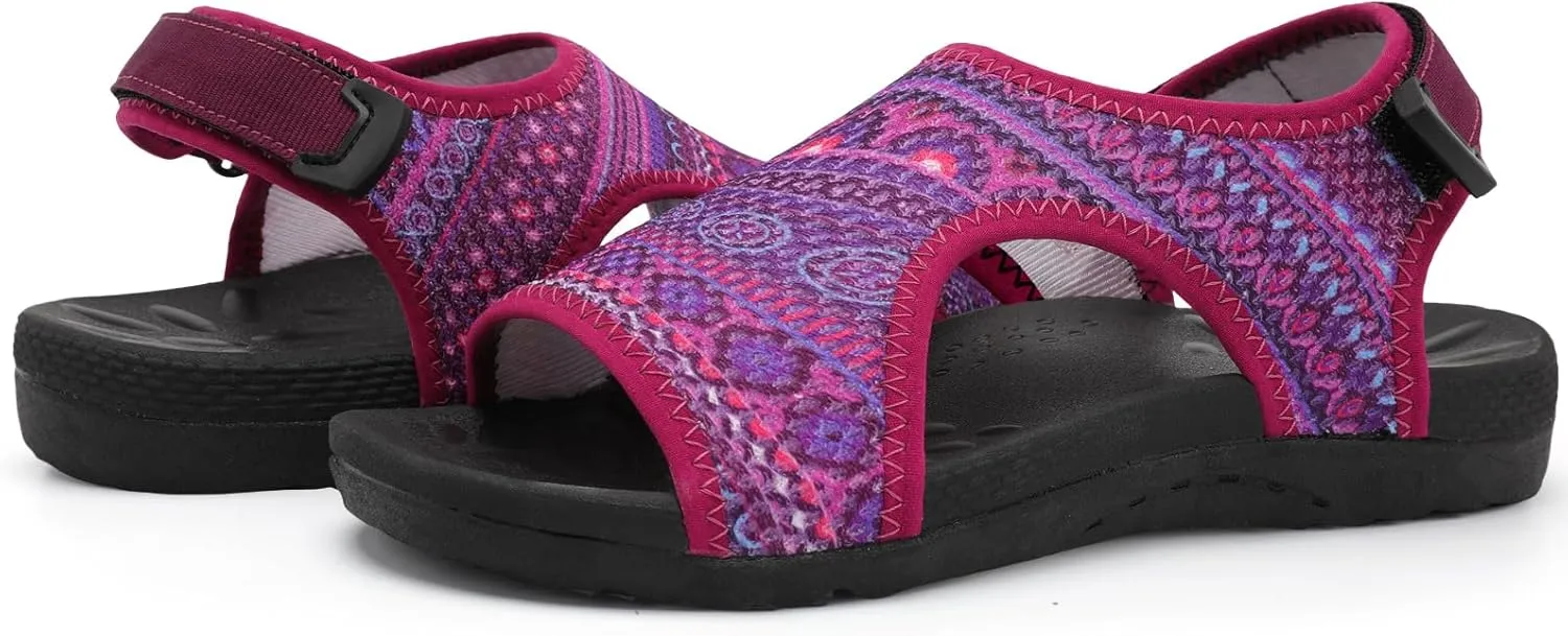 XIHALOOK Womens Orthopedic Walking Sandals with Adjustable Hooks Open Toe Sports Sandals Breathable Knit Summer Shoes