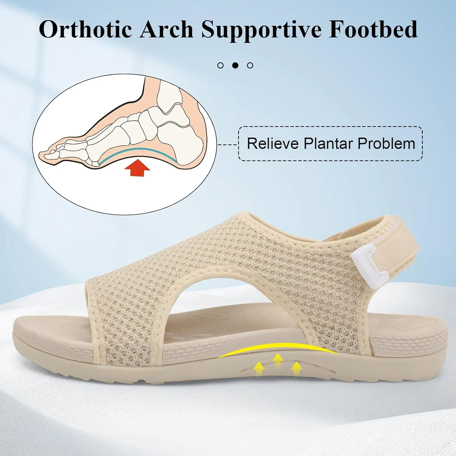 XIHALOOK Womens Orthopedic Walking Sandals with Adjustable Hooks Open Toe Sports Sandals Breathable Knit Summer Shoes