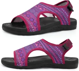 XIHALOOK Womens Orthopedic Walking Sandals with Adjustable Hooks Open Toe Sports Sandals Breathable Knit Summer Shoes
