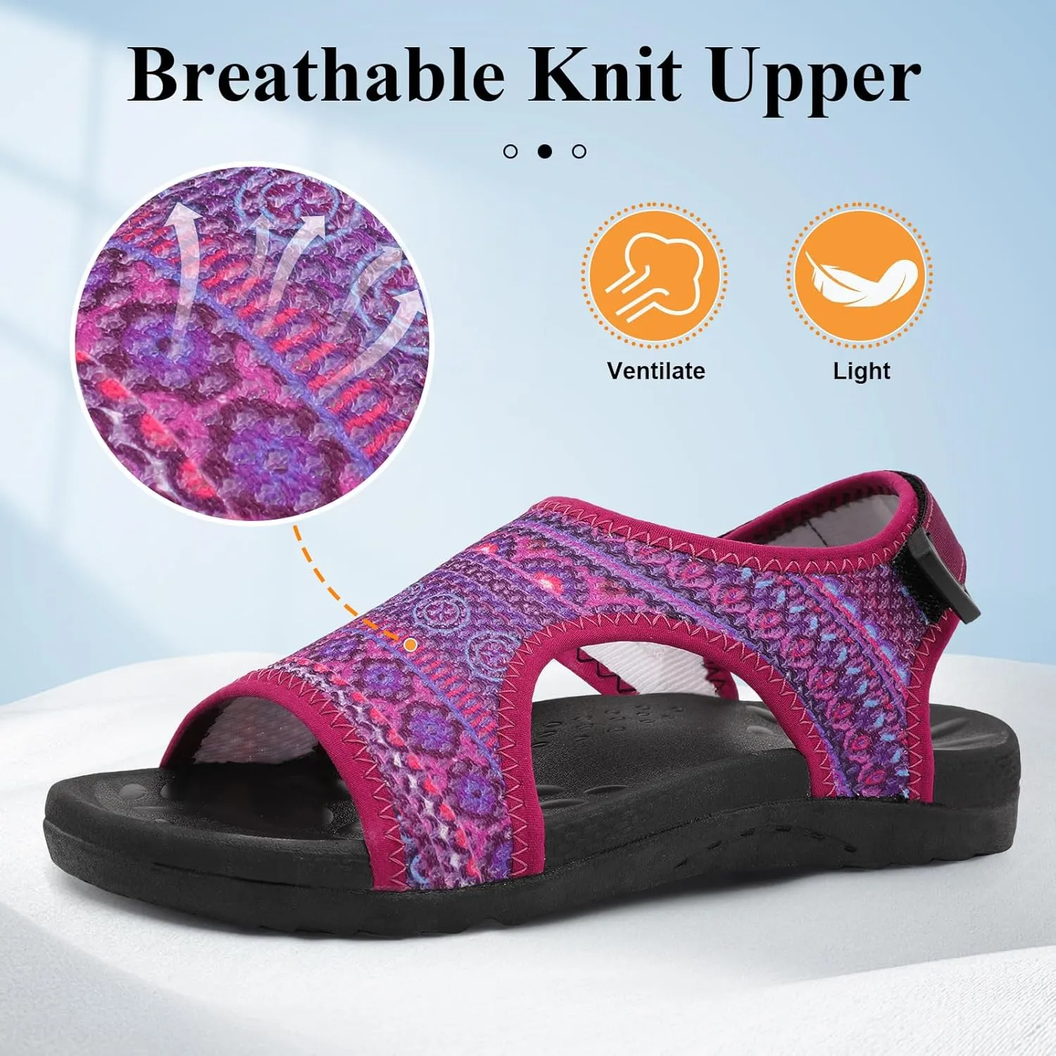 XIHALOOK Womens Orthopedic Walking Sandals with Adjustable Hooks Open Toe Sports Sandals Breathable Knit Summer Shoes