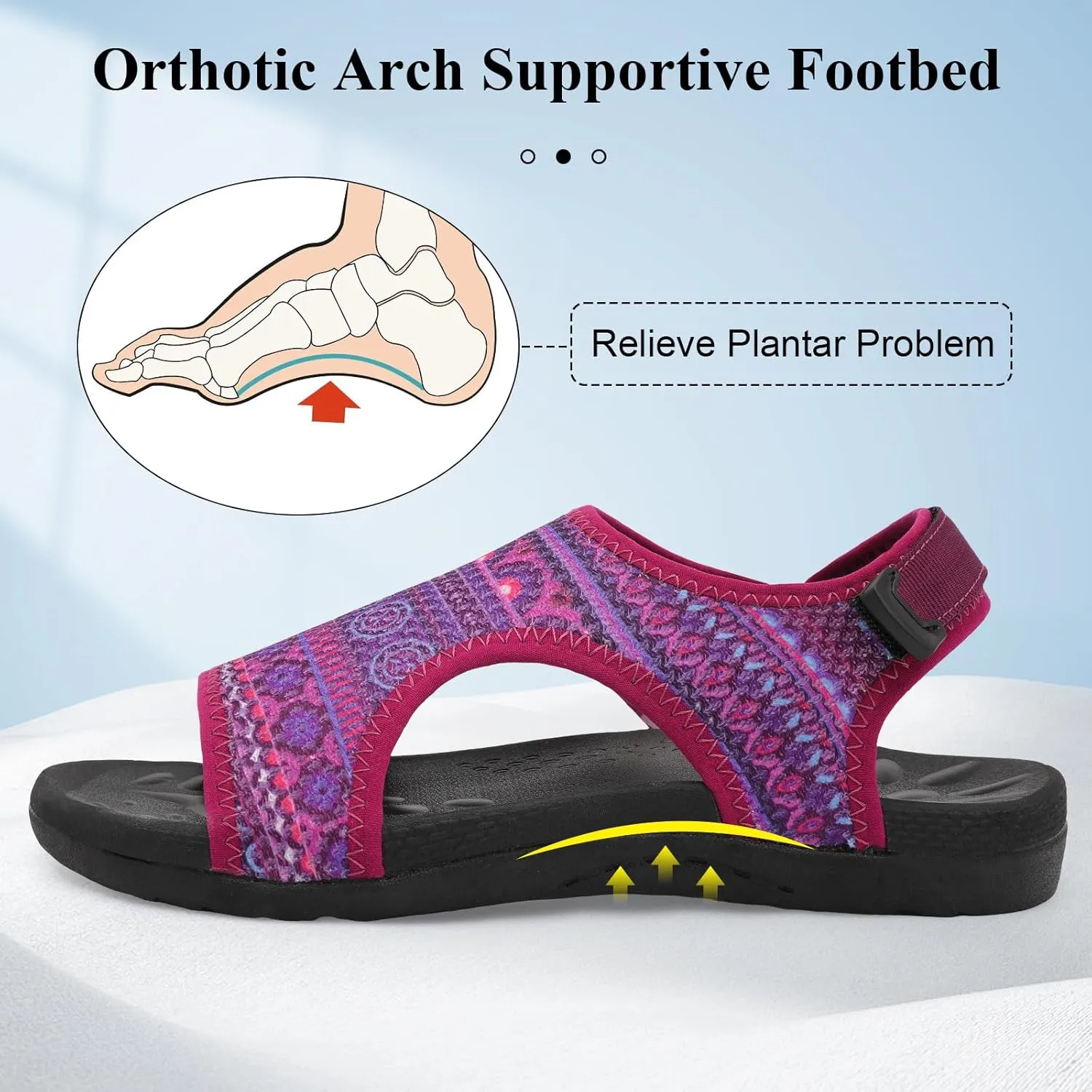 XIHALOOK Womens Orthopedic Walking Sandals with Adjustable Hooks Open Toe Sports Sandals Breathable Knit Summer Shoes