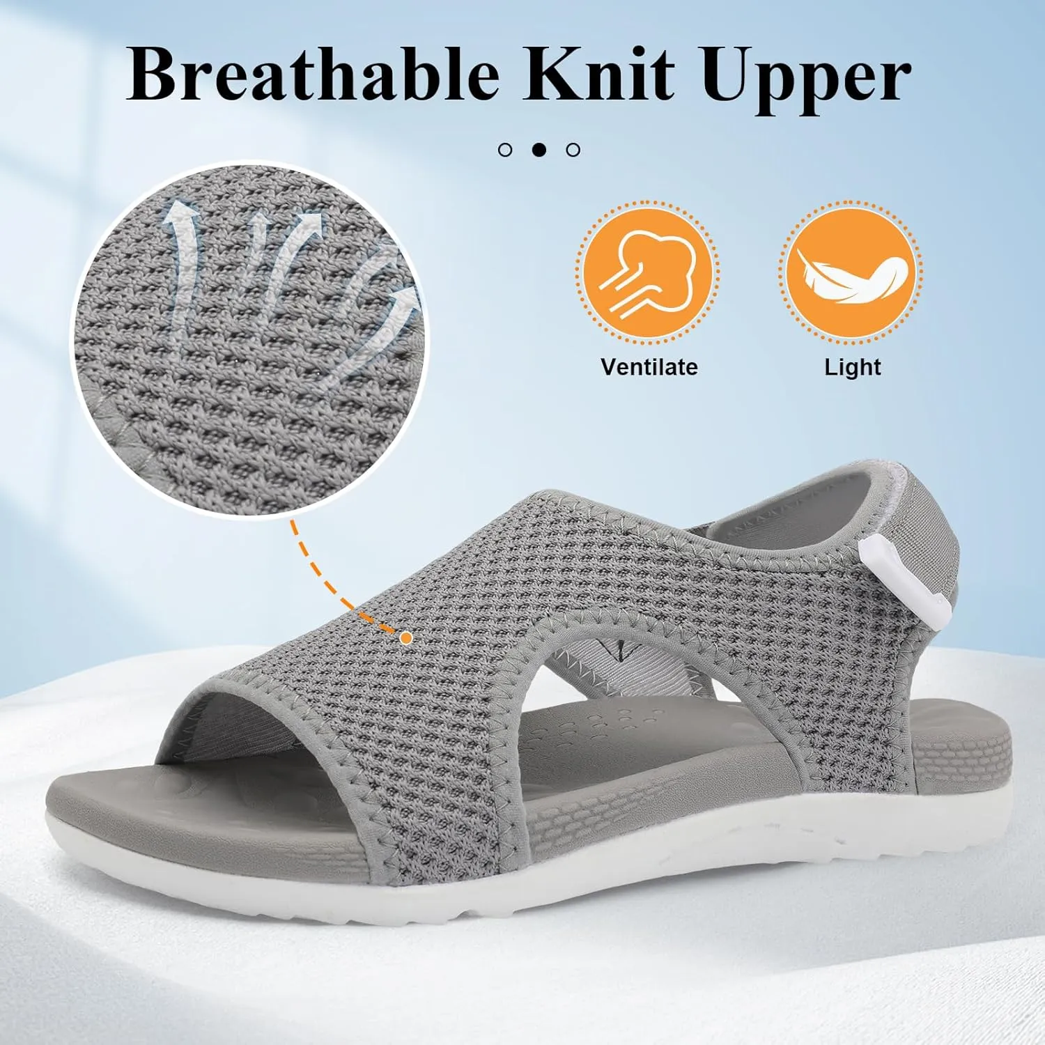 XIHALOOK Womens Orthopedic Walking Sandals with Adjustable Hooks Open Toe Sports Sandals Breathable Knit Summer Shoes