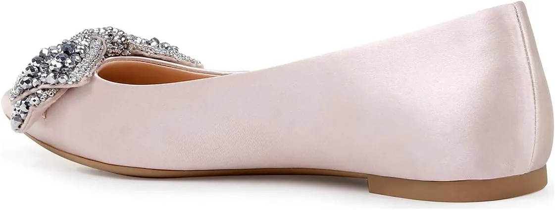 XYD Women Classic Pointy Toe Ballet Flats Rhinestone Bows Slip On Basic Office Dress Satin Shoes