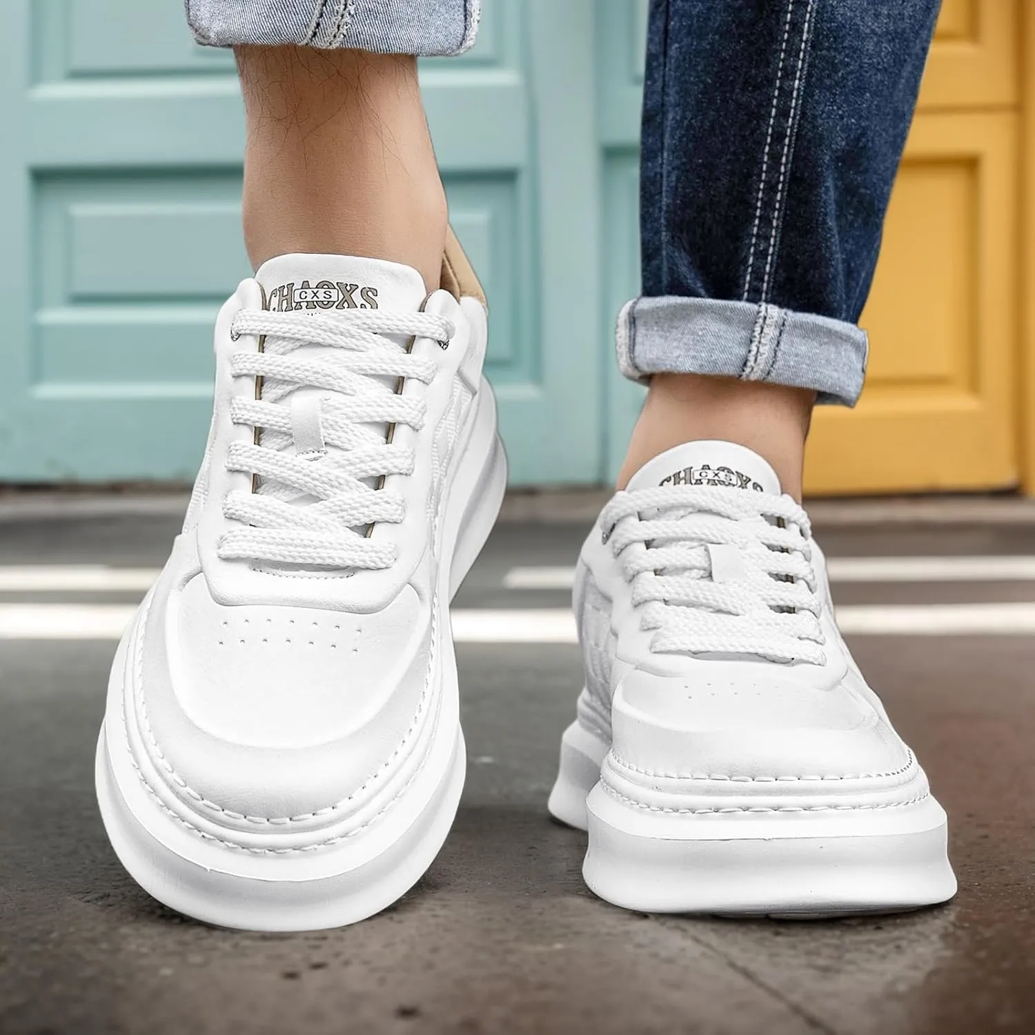 YCMM Lightweight Lace-Up Platform Sneakers for Men and Women Comfortable Casual Walking Shoes