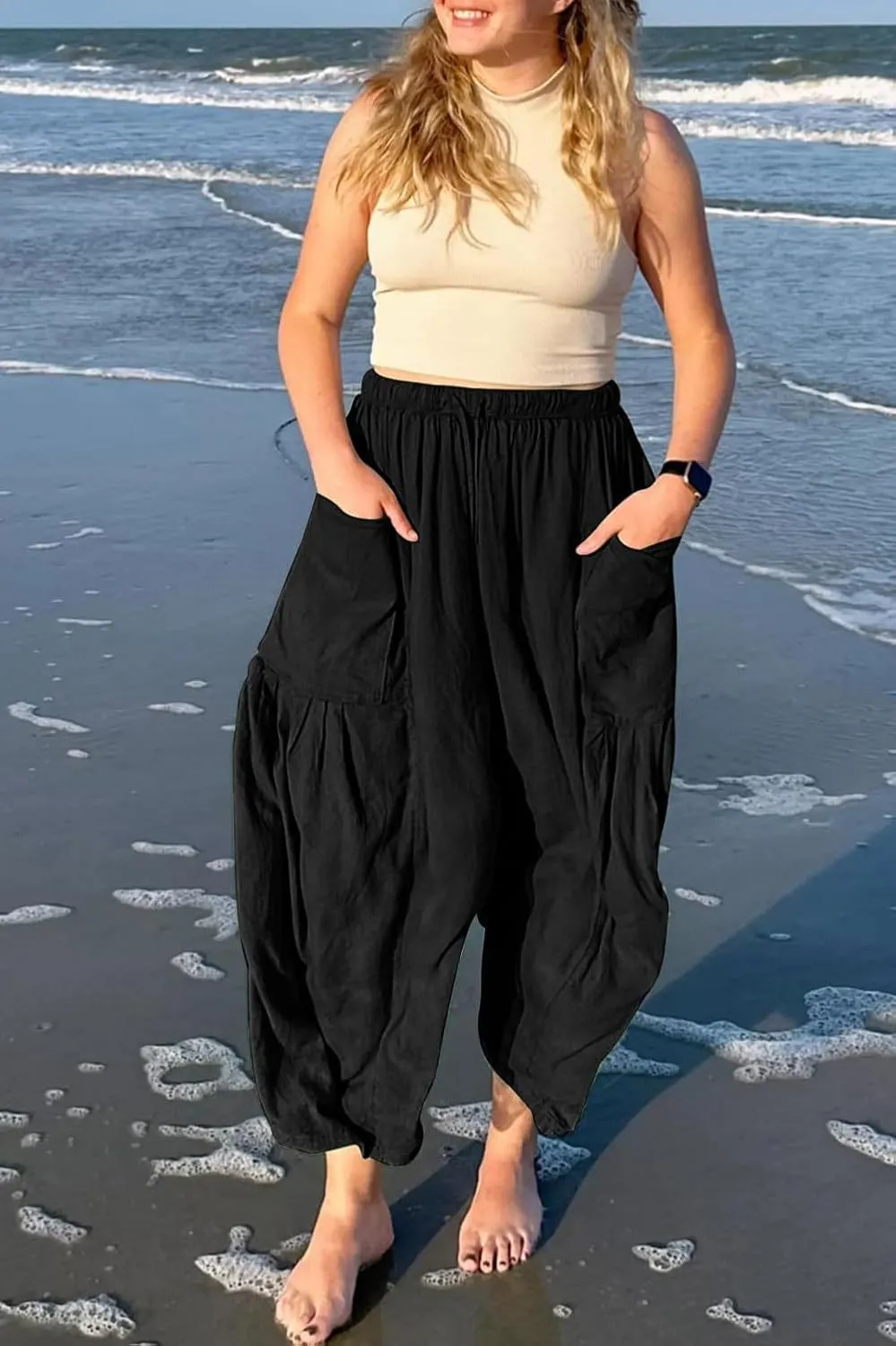 YOCUR Women Summer Beach Vacation Pants High Waisted Wide Leg Pants Printed Loose Flowy Casual Palazzo Lounge Trousers
