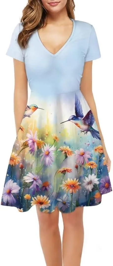 Youngerbaby Women Tank Dresses Midi Dress Loose Short Sleeve Summer Beach Dresses Tunic Top Casual Dress