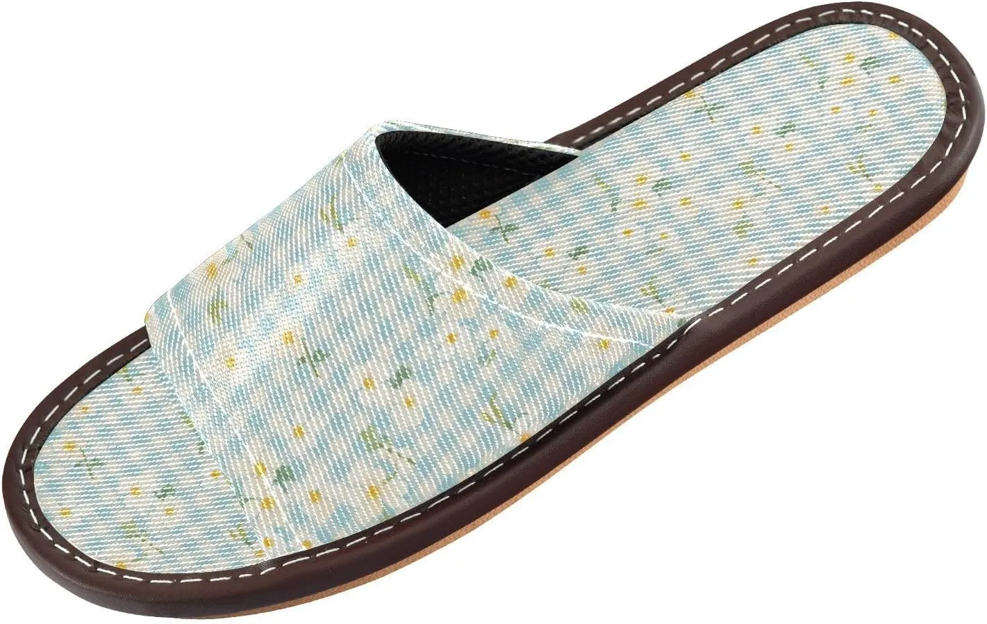 Yuiboo Flowers Light Blue Ginghams Men Women's Shower Slippers Breathable Non Slip Sandals for Travel Hotel Bedroom