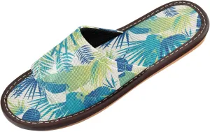 Yuiboo Green Blue Leafs Womens Bathroom Slippers Breathable Anti-slip Sandals for Home Hotel Bedroom