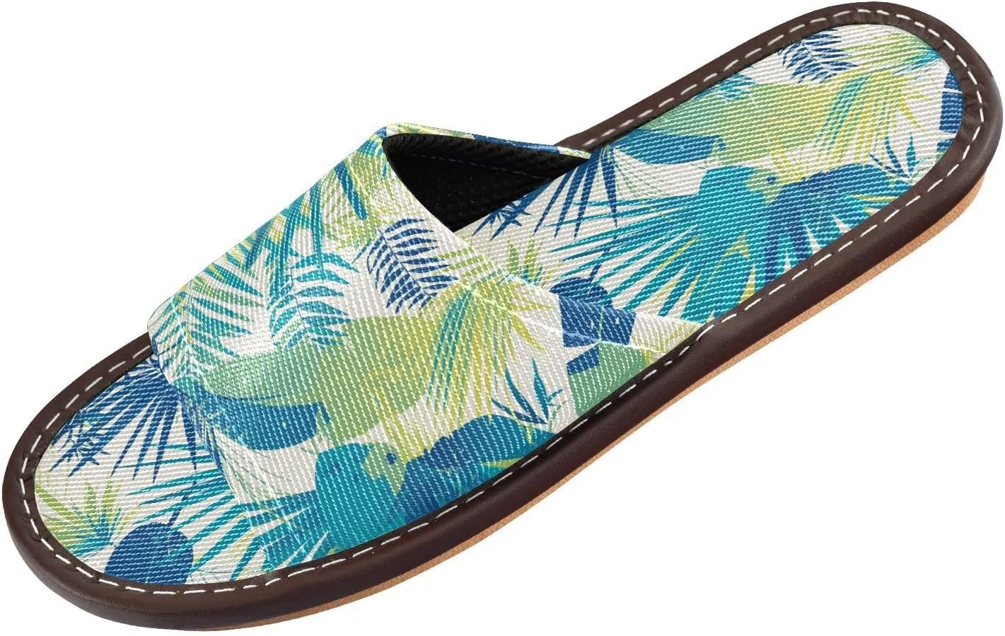 Yuiboo Green Blue Leafs Womens Bathroom Slippers Breathable Anti-slip Sandals for Home Hotel Bedroom