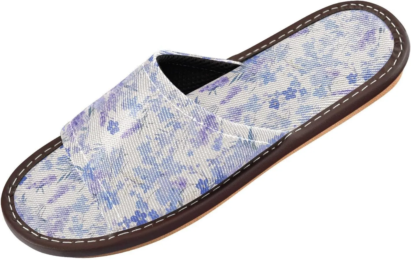 Yuiboo Light Purple Blue Flowers Women Men's Bedroom Slippers Washable Slides Sandals for Travel Beach Hotel