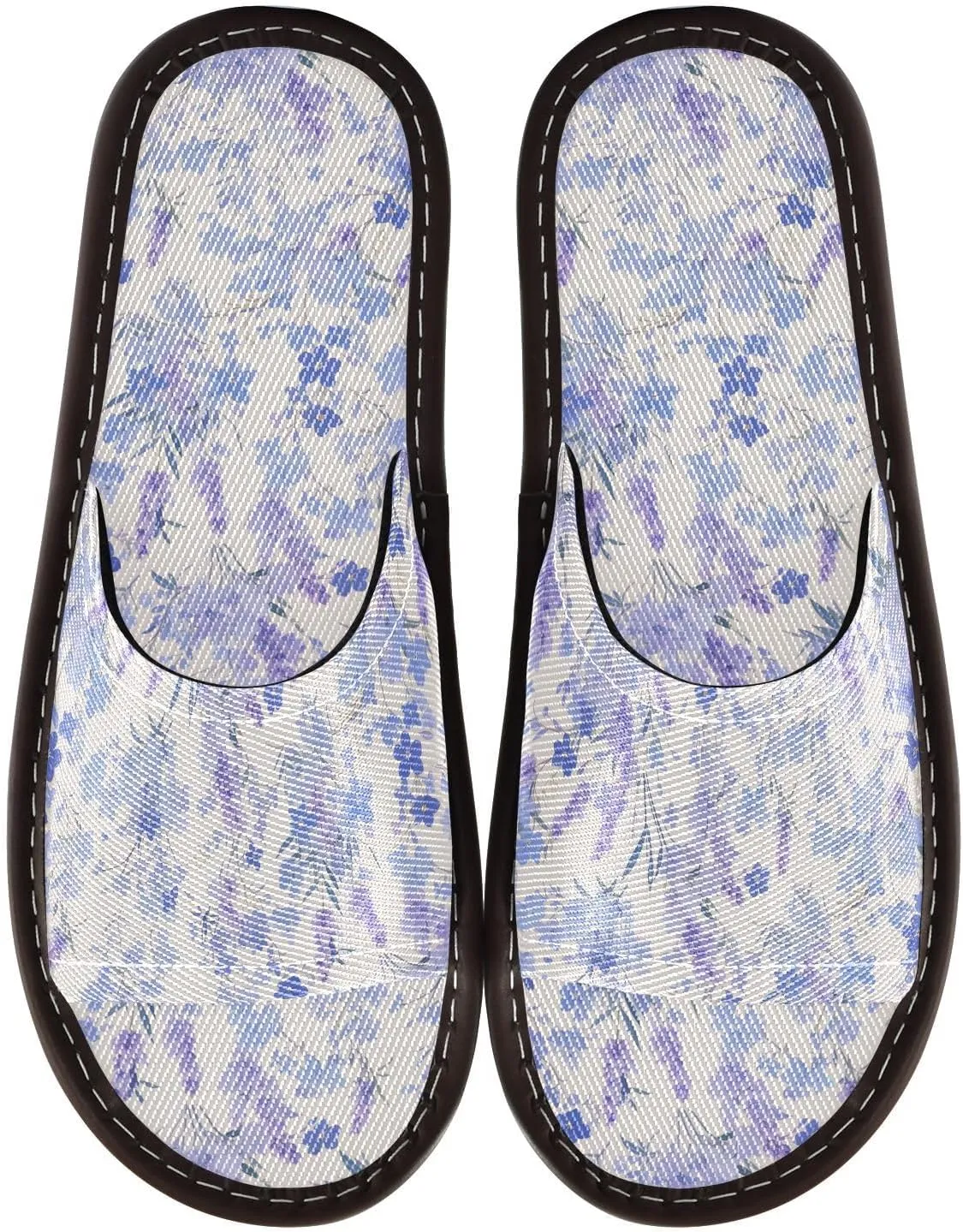 Yuiboo Light Purple Blue Flowers Women Men's Bedroom Slippers Washable Slides Sandals for Travel Beach Hotel