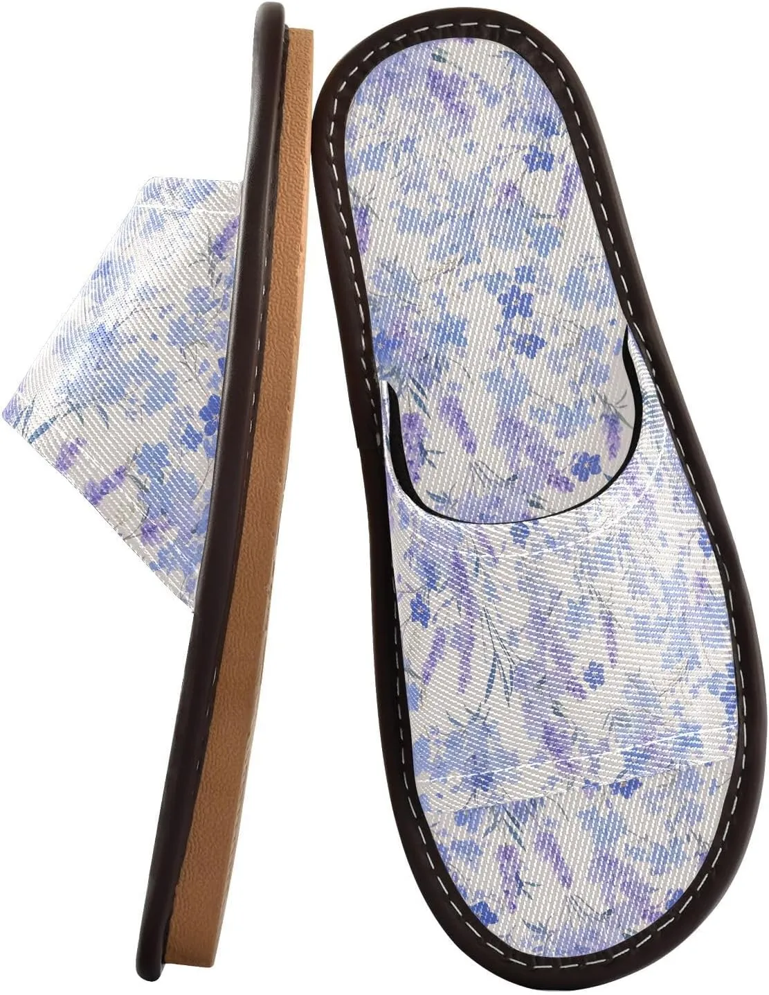 Yuiboo Light Purple Blue Flowers Women Men's Bedroom Slippers Washable Slides Sandals for Travel Beach Hotel