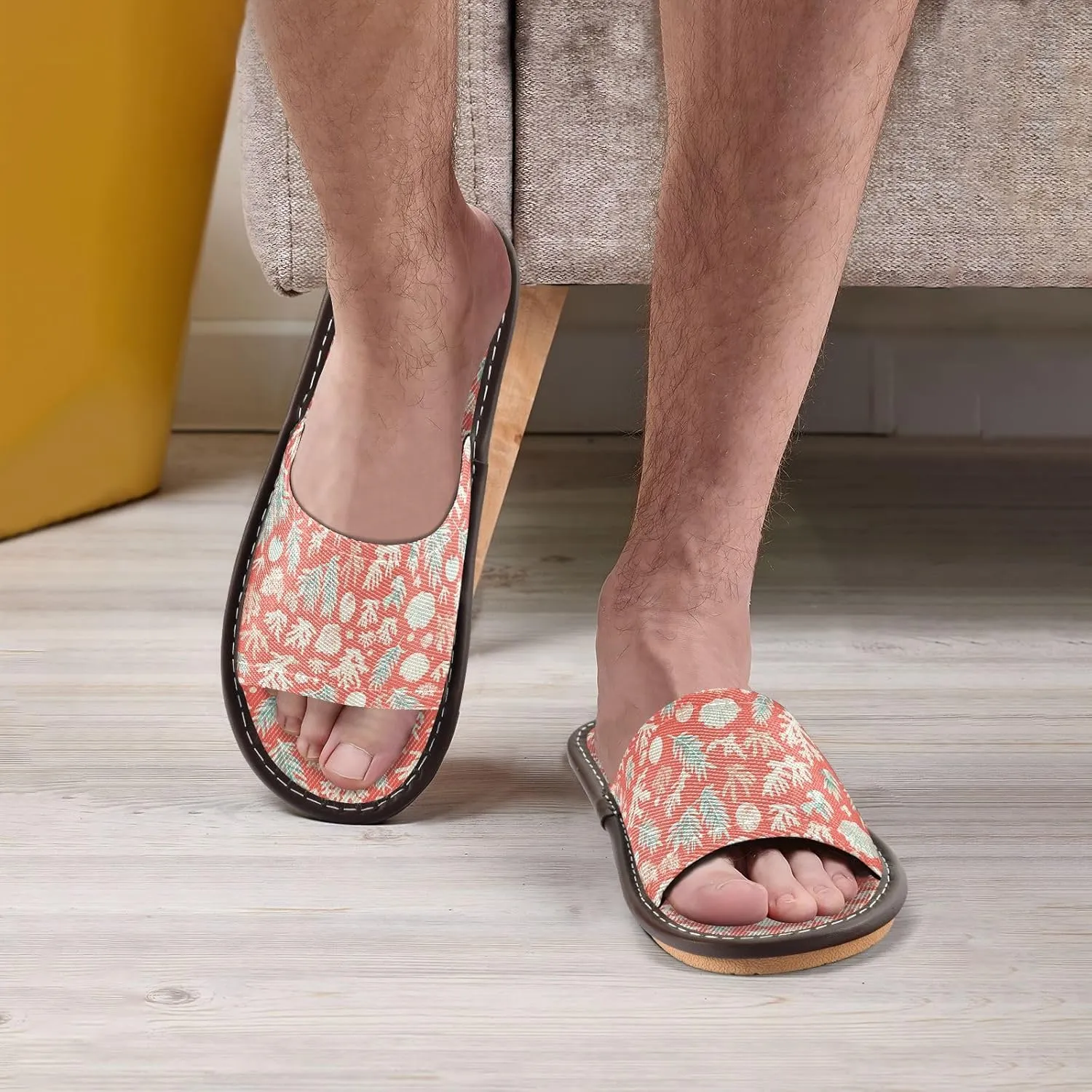 Yuiboo Unique Coral Pink Men Women's Travel Slippers Breathable Beach Sandals for Indoor Travel Home