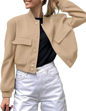 Zeagoo Women Bomber Jacket Casual Button Down Varsity Jackets Shackets With Pockets Outwear