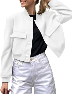 Zeagoo Women Bomber Jacket Casual Button Down Varsity Jackets Shackets With Pockets Outwear