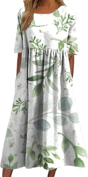 ZOCAVIA Womens Boho Floral Printed Maxi Dresses 2024 Summer Casual Loose Flowy Bohemian Vintage Short Sundresses with Pockets